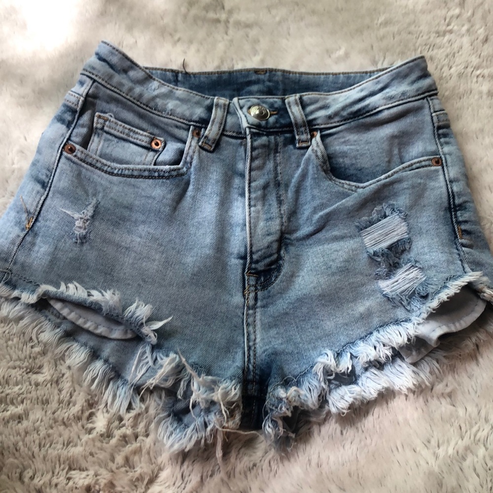 High Rise Distressed Jean Shorts